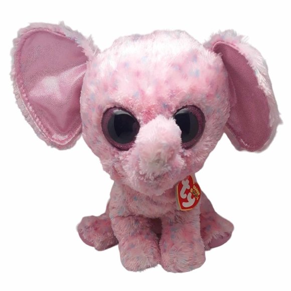 Ty Beanie Boos Medium 9" Ellie Elephant With Tags Plush Pink Glitter Eyes 2014 - Picture 1 of 5